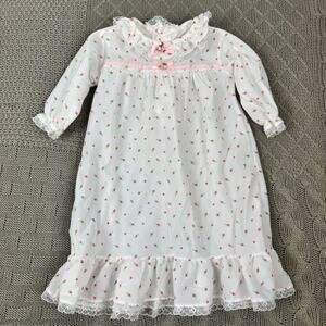Alexis Vintage White and Pink Rosette Girls Nightgown 90s 80s ~ 13-18lbs